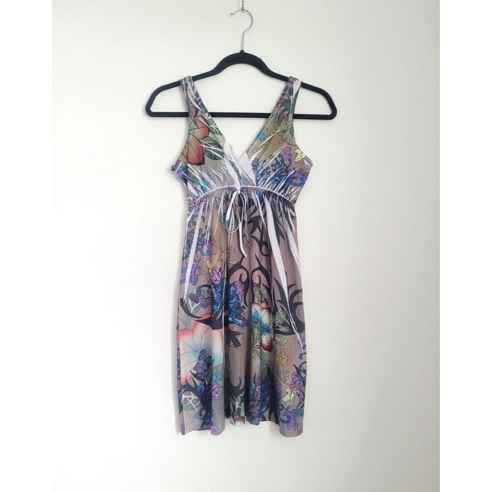 Tattoo Tattoo By Free Spirit Y2K Grunge Tattoo Print Rhinestone Babydoll Dress S